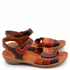 Josef Seibel Brown Red Leather Sandals Size 39
